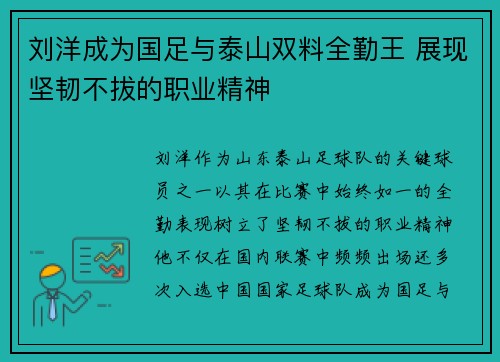 刘洋成为国足与泰山双料全勤王 展现坚韧不拔的职业精神 刘洋成为国足与泰山双料全勤王 展现坚韧不拔的职业精神